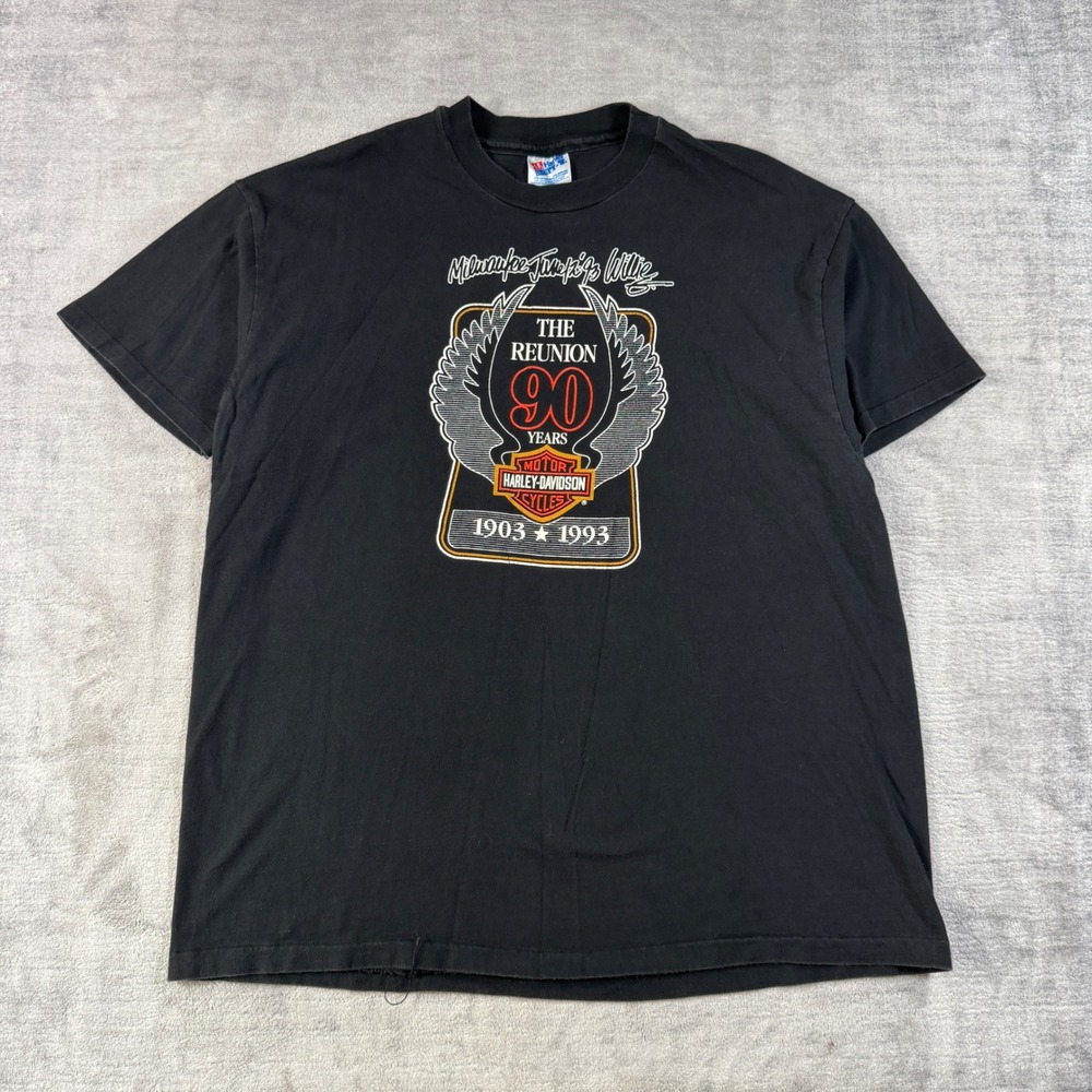 Vintage Harley Davidson Shirt Mens XL Black 90th Anniversary 1993 Biker Moto